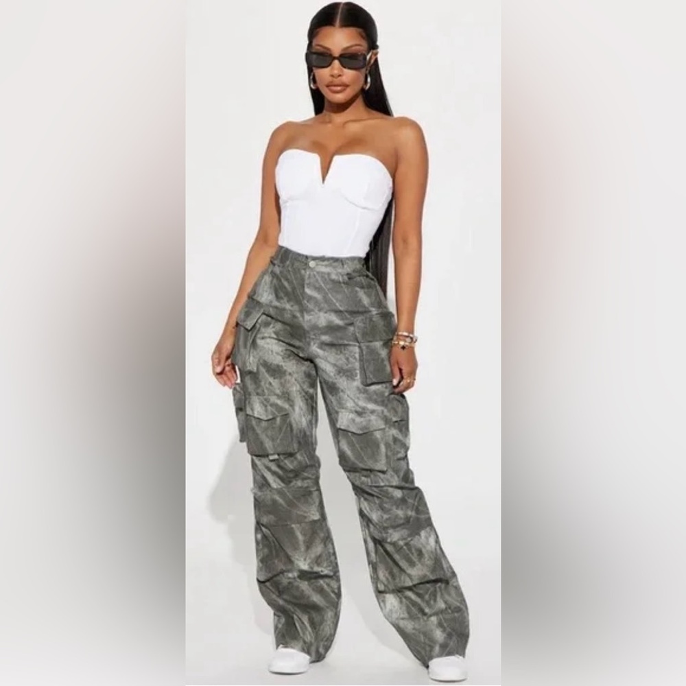 Fashion Nova Harvey Washed Faux Leather Cargo Pant - Charcoal